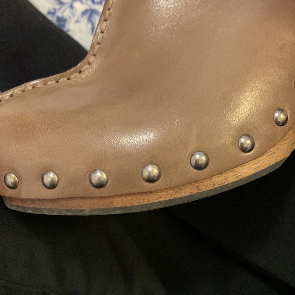 KORS Michael Kors Tan Leather Wooden Heel Clogs - Picture 10 of 10
